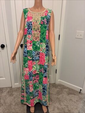 Lilly Pulitzer Sleeveless Patchwork Floral Maxi Dress - Pink, Green & Blue